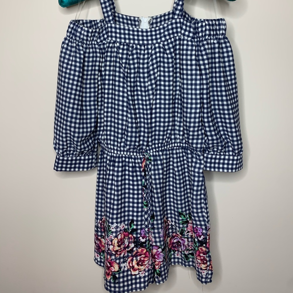 Girls Gingham Flower Romper